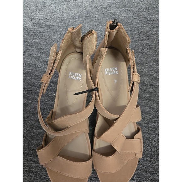 EILEEN FISHER Beige Nubuck Leather Ankle Strap Platform Sandals Zip Size 9.5 M - Picture 7 of 7